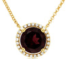 2.14CT DIAMOND & AAA RHODOLITE 14KT YELLOW GOLD CLASSIC ROUND HALO LOVE NECKLACE