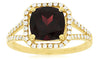 LARGE 2.95CT DIAMOND & AAA RHODOLITE 14KT YELLOW GOLD CUSHION & ROUND HALO RING