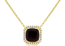 2.84CT DIAMOND & AAA GARNET 14KT YELLOW GOLD CUSHION HALO OCTAGON LOVE NECKLACE