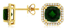 3.05CT DIAMOND & AAA GREEN GARNET 14K YELLOW GOLD 3D HALO OCTAGON STUD EARRINGS