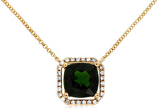 2.24CT DIAMOND & AAA GREEN GARNET 14KT YELLOW GOLD 3D HALO OCTAGON LOVE NECKLACE