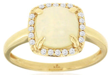 1.53CT DIAMOND & AAA OPAL 14KT YELLOW GOLD CUSHION & ROUND SQUARE HALO FUN RING