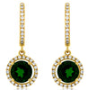 2.26CT DIAMOND & AAA GREEN GARNET 14K YELLOW GOLD 3D ROUND HALO HANGING EARRINGS
