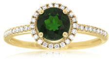 1.16CT DIAMOND & AAA GREEN GARNET 14KT YELLOW GOLD ROUND FRIENDSHIP PROMISE RING