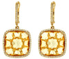 LARGE 20.42CT DIAMOND & AAA CITRINE 14K YELLOW GOLD SQUARE HALO HANGING EARRINGS