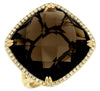 LARGE 15.24CT DIAMOND & AAA SMOKY TOPAZ 14KT YELLOW GOLD CUSHION HALO FUN RING