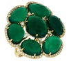 EXTRA LARGE .40CT DIAMOND & AAA GREEN AGATE 14KT YELLOW GOLD 3D FLOWER FUN RING