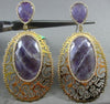 EXTRA LARGE 2.70CT DIAMOND & SLICED AMETHYST 14K ROSE GOLD OVAL HANGING EARRINGS