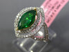 ESTATE WIDE 1.31CT DIAMOND & AAA EMERALD 18K 2 TONE GOLD 3D HALO ENGAGEMENT RING