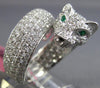 ESTATE LARGE 4.68CT DIAMOND & AAA EMERALD 18KT WHITE GOLD PAVE PANTHER FUN RING