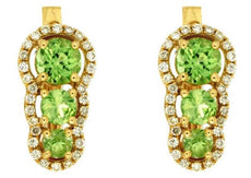 1.19CT DIAMOND & AAA PERIDOT 14K YELLOW GOLD ROUND HALO JOURNEY HANGING EARRINGS