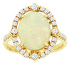 ESTATE WIDE 3.33CT DIAMOND & AAA OPAL 14KT YELLOW GOLD OVAL & ROUND FLOWER RING