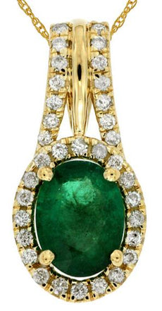 1.44CT DIAMOND & AAA EMERALD 14KT YELLOW GOLD OVAL & ROUND HALO FLOATING PENDANT