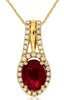 1.44CT DIAMOND & AAA RUBY 14KT YELLOW GOLD 3D OVAL & ROUND HALO FLOATING PENDANT