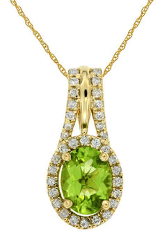 1.49CT DIAMOND & AAA PERIDOT 14K YELLOW GOLD CLASSIC OVAL HALO FLOATING PENDANT