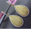 ESTATE LARGE 2.45CT DIAMOND 18K YELLOW GOLD PEAR SHAPE FLOATING HANGING EARRINGS