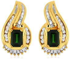 3.0CT DIAMOND & AAA GREEN GARNET 14K YELLOW GOLD TEAR DROP STUD HANGING EARRINGS