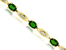 5.3CT DIAMOND & AAA GREEN GARNET 14K YELLOW GOLD OVAL & BAGUETTE TENNIS BRACELET