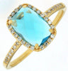 2.24CT DIAMOND & AAA BLUE TOPAZ 14K YELLOW GOLD 3D CUSHION RECTANGULAR HALO RING
