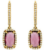 3.06CT DIAMOND & AAA RHODOLITE 14KT YELLOW GOLD 3D CUSHION HALO HANGING EARRINGS