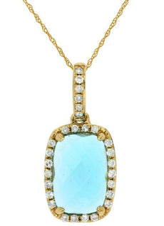 1.96CT DIAMOND & AAA BLUE TOPAZ 14K YELLOW GOLD CUSHION RECTANGULAR HALO PENDANT