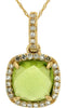 1.87CT DIAMOND & AAA PERIDOT 14K YELLOW GOLD 3D CUSHION & ROUND FLOATING PENDANT