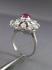 ANTIQUE LARGE .82CT DIAMOND & AAA STAR RUBY 14K WHITE GOLD 3D FLOWER RING #24346