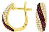 0.93CT DIAMOND & AAA RUBY 14KT YELLOW GOLD MULTI ROW LEVERBACK HANGING EARRINGS