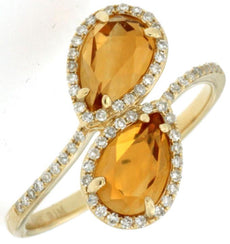 1.51CT DIAMOND & AAA CITRINE 14K YELLOW GOLD PEAR SHAPE & ROUND CRISS CROSS RING