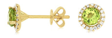 0.99CT DIAMOND & AAA PERIDOT 14KT YELLOW GOLD 3D CLASSIC ROUND HALO STUD EARRINGS