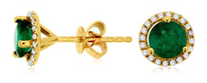 1.36CT DIAMOND & AAA EMERALD 14KT YELLOW GOLD ROUND HALO MARTINI STUD EARRINGS
