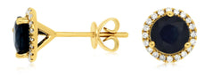 1.76CT DIAMOND & AAA SAPPHIRE 14KT YELLOW GOLD ROUND HALO MARTINI STUD EARRINGS