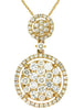 1.10CT DIAMOND 14KT YELLOW GOLD 3D CLUSTER HALO CIRCULAR FLOWER FLOATING PENDANT