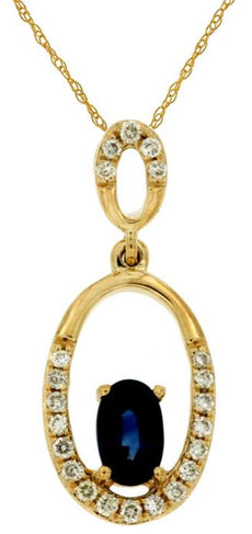 .40CT DIAMOND & AAA SAPPHIRE 14KT YELLOW GOLD DOUBLE OVAL FUN FLOATING PENDANT