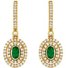 1.05CT DIAMOND & AAA EMERALD 14KT YELLOW GOLD OVAL DOUBLE HALO HANGING EARRINGS