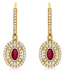 1.15CT DIAMOND & AAA RUBY 14KT YELLOW GOLD 3D OVAL DOUBLE HALO HANGING EARRINGS