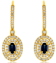 1.15CT DIAMOND & AAA SAPPHIRE 14KT YELLOW GOLD OVAL & ROUND LEVERBACK EARRINGS