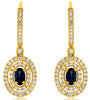 1.15CT DIAMOND & AAA SAPPHIRE 14KT YELLOW GOLD OVAL & ROUND LEVERBACK EARRINGS