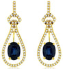 2.34CT DIAMOND & AAA SAPPHIRE 14KT YELLOW GOLD 3D OVAL & ROUND HANGING EARRINGS