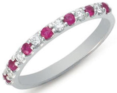 .45CT DIAMOND & AAA RUBY 14KT WHITE GOLD ROUND SHARED PRONG SEMI ETERNITY RING