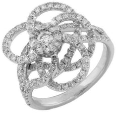 ESTATE WIDE 1.35CT DIAMOND 14KT WHITE GOLD FLOWER LOVE KNOT CIRCLE OF LIFE RING