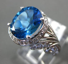 ESTATE LARGE 4.27CT DIAMOND & BLUE TOPAZ 14KT WHITE GOLD OVAL MILGRAIN FUN RING