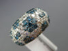 ESTATE WIDE 4.68CT WHITE & BLUE DIAMOND 14KT WHITE GOLD 3D MULTI ROW FLOWER RING