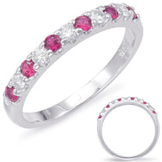 .58CT DIAMOND & AAA RUBY 14K WHITE GOLD 3D ROUND SHARED PRONG SEMI ETERNITY RING