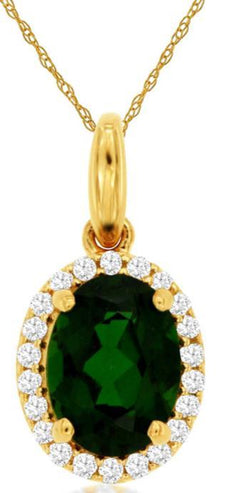 1.44CT DIAMOND & AAA RUSSALITE 14KT YELLOW GOLD 3D OVAL & ROUND FLOATING PENDANT