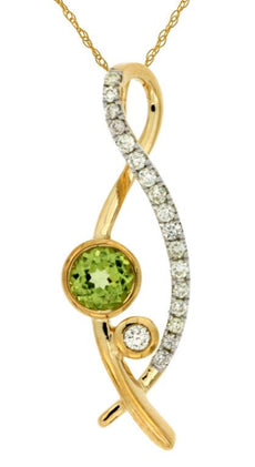 .36CT DIAMOND & AAA PERIDOT 14KT YELLOW GOLD 3D INFINITY LOVE FLOATING PENDANT