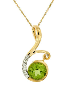 .60CT DIAMOND & AAA PERIDOT 14KT YELLOW GOLD INFINITY TEAR DROP FLOATING PENDANT