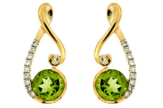 .99CT DIAMOND & AAA PERIDOT 14KT YELLOW GOLD INFINITY TEAR DROP HANGING EARRINGS