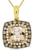 1.23CT WHITE & MOCHA DIAMOND & AAA MORGANITE 14K YELLOW GOLD SQUARE HALO PENDANT