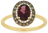 1.28CT WHITE & MOCHA DIAMOND & AAA RHODOLITE 14KT YELLOW GOLD OVAL FLOWER RING